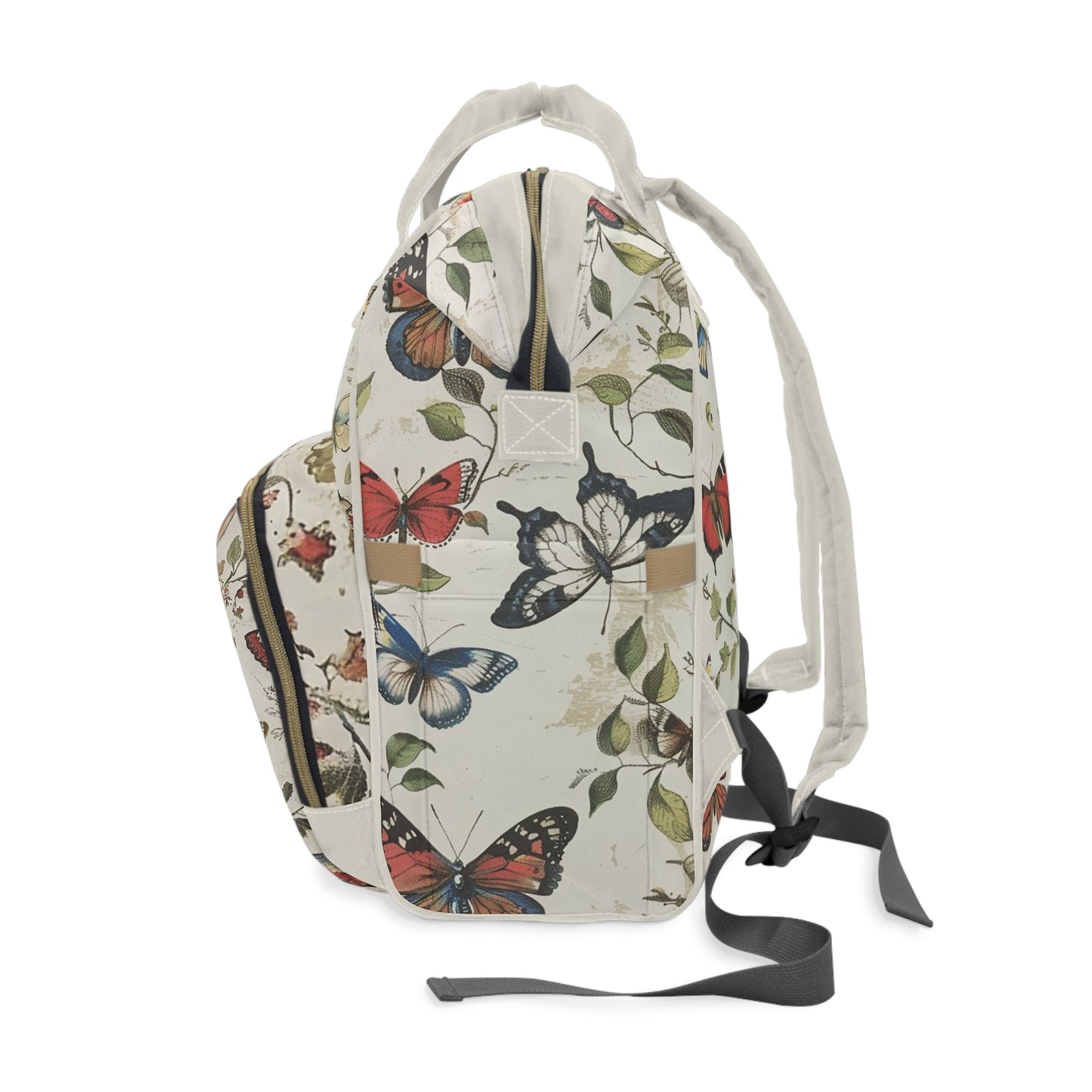 Butterfly Diaper Bag, Butterfly Print Diaper Bag Backpack, Ivory Background with Colorful Butterflys, Spring Garden Diaper Bag, Personalized Baby Shower Gift - FlooredByArt