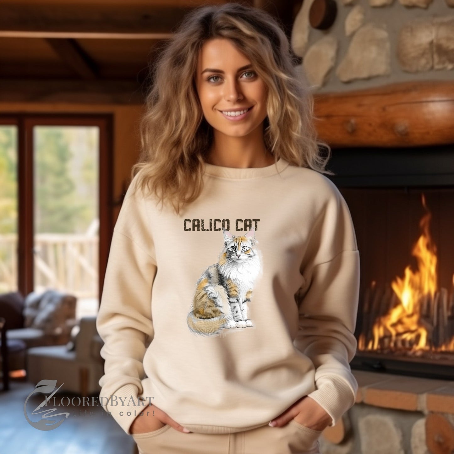 Calico Cat Mom Sweatshirt, Art Cat Shirt, Purrfect Cat Gift Sweater, Cats in Art - FlooredByArt