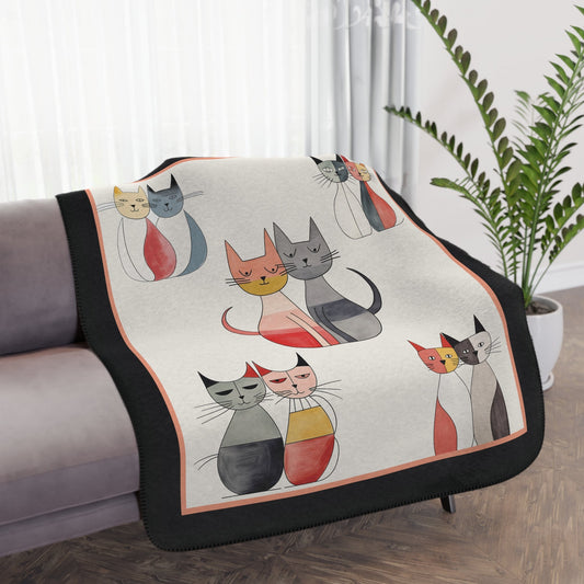 Cat Blanket, Mid Century Modern Atomic Cats, Personalized Family Throw Coverlet - FlooredByArt