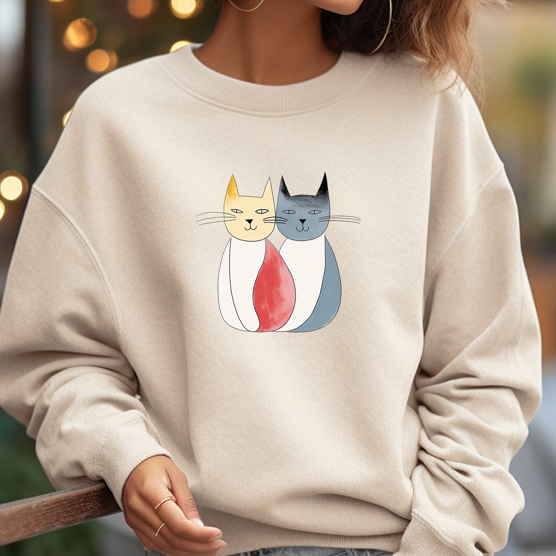 Cat Sweatshirt, Mid Century Modern Atomic Cat Style Cat Lover - FlooredByArt