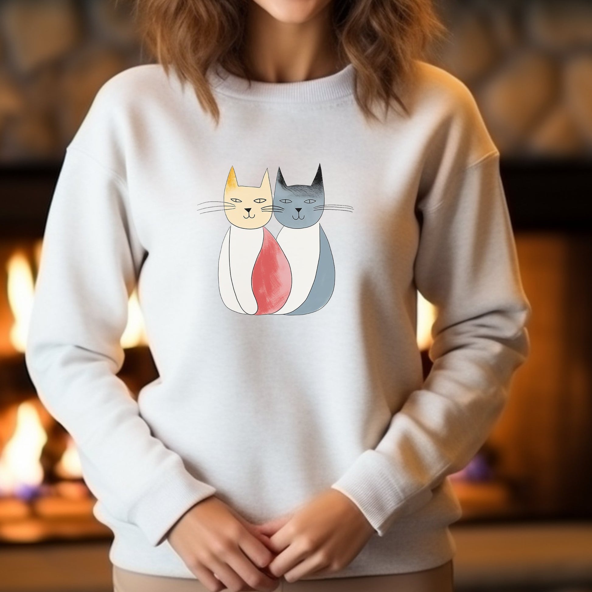 Cat Sweatshirt, Mid Century Modern Atomic Cat Style Cat Lover - FlooredByArt