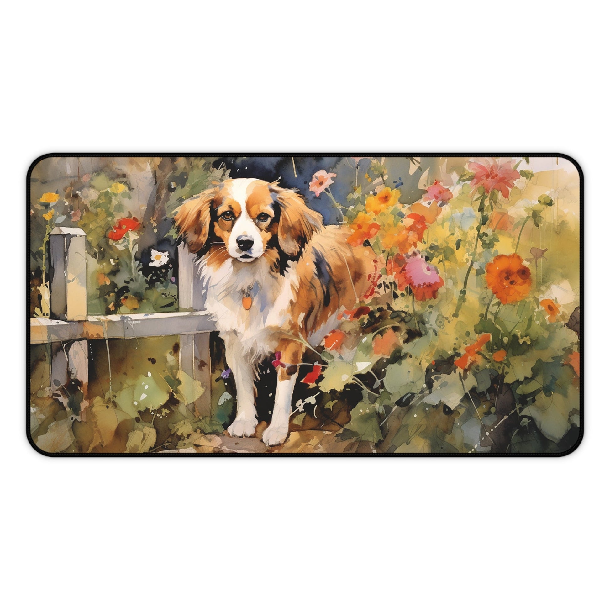 Cavalier King Charles Spaniel Dog Mouse Pad, In the Garden, Unique Large Computer Mat - FlooredByArt