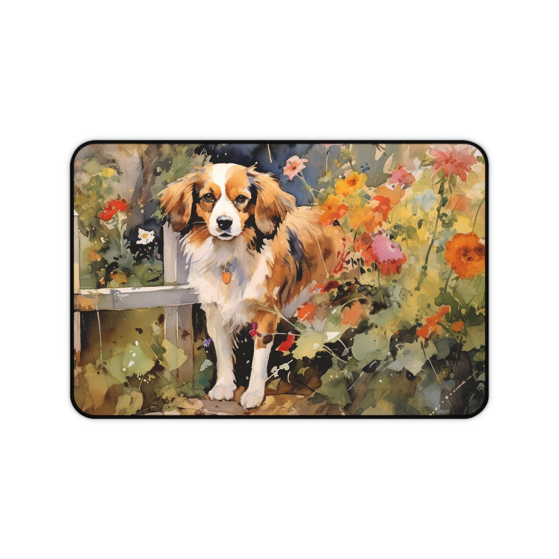 Cavalier King Charles Spaniel Dog Mouse Pad, In the Garden, Unique Large Computer Mat - FlooredByArt