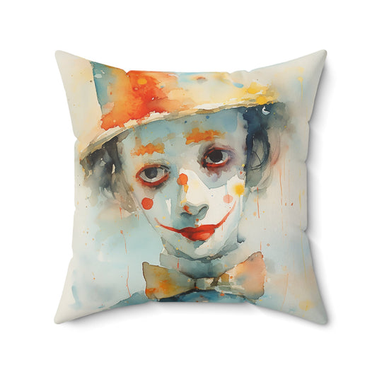 Charming Circus Clown Decor Pillow - Decorative Clown Print Throw Pillow Cover, Bright Boho Decor Accent Piece, Vintage Art, Gift for Artist - FlooredByArt