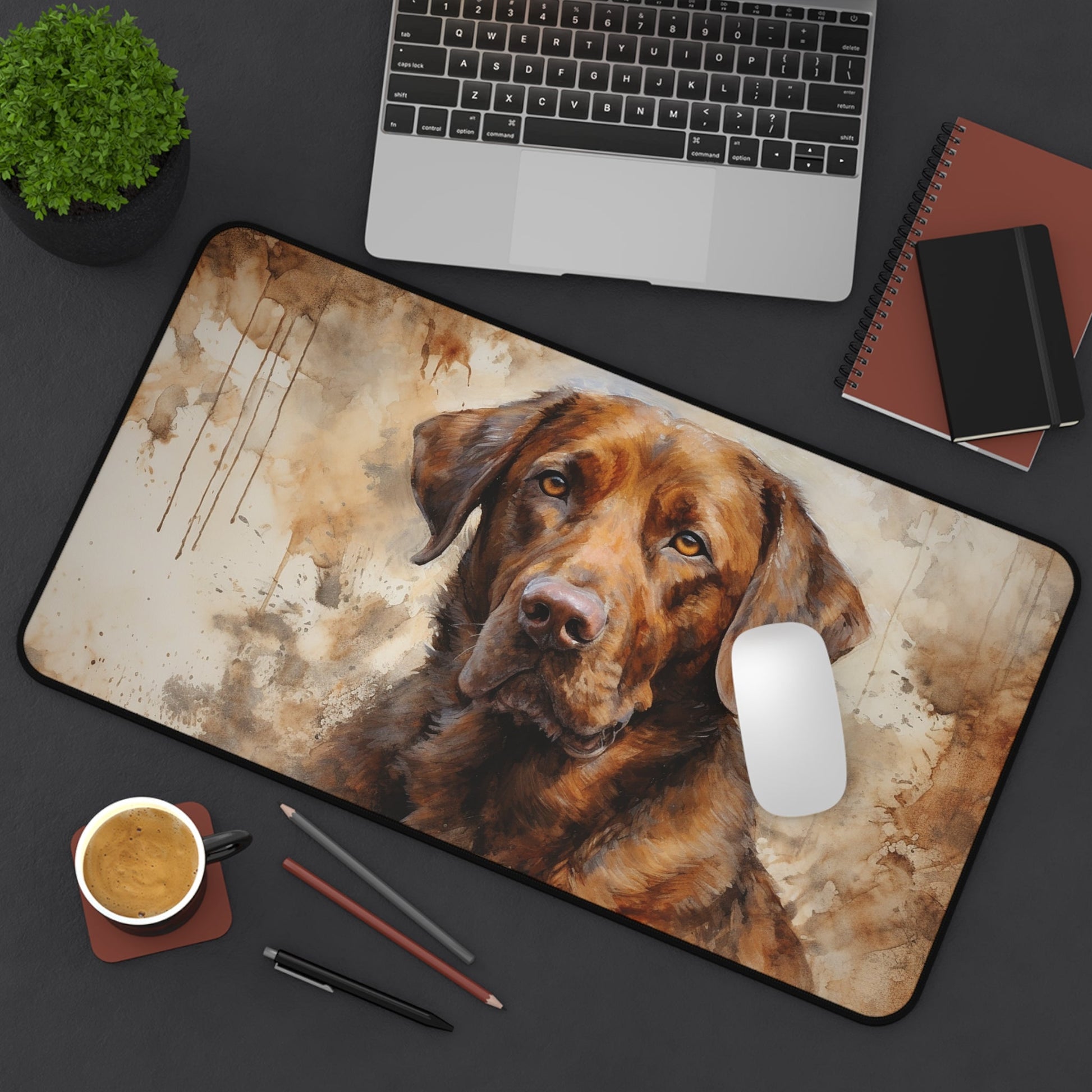 Chocolate Labrador Retriever Art Large Mouse Pad, Dog Art Desk Mats - FlooredByArt
