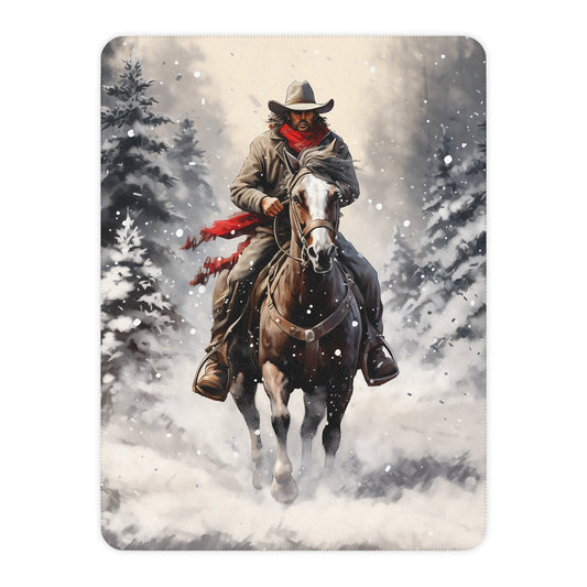 Christmas Cowboy with Horse Blanket Throw - A Timeless Holiday Keepsake for Horse Lovers - FlooredByArt