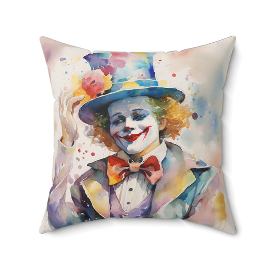 Circus Clown Decor Pillow - Decorative Circus Clown Print Throw Pillow Cover 4 sizes, Bright Boho Decor, Vintage Folk Art, Gift for Artist - FlooredByArt