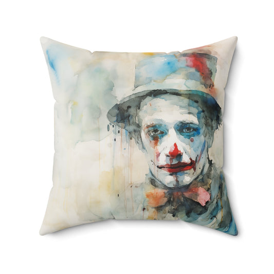 Circus Clown Decor Pillow - Melancholy Decorative Circus Clown Print Throw Pillow, Bright Boho Decor, Vintage Folk Art, Gift for Artist - FlooredByArt