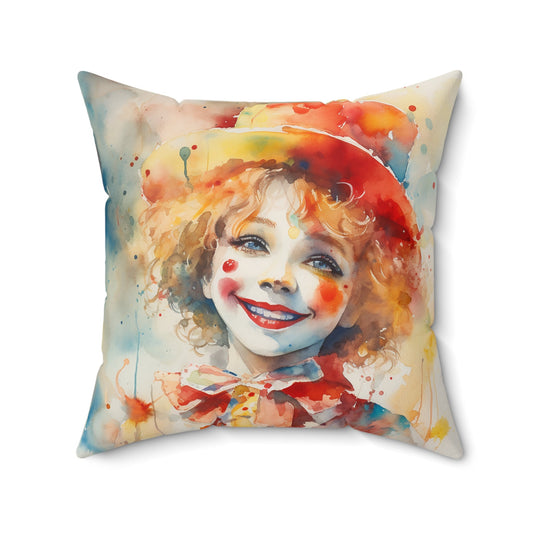 Circus Clown for Little Girls Pillow - Decorative Clown Print Throw Pillow, Bright Boho Decor, Vintage Folk Art, Artist Gift, Playroom - FlooredByArt