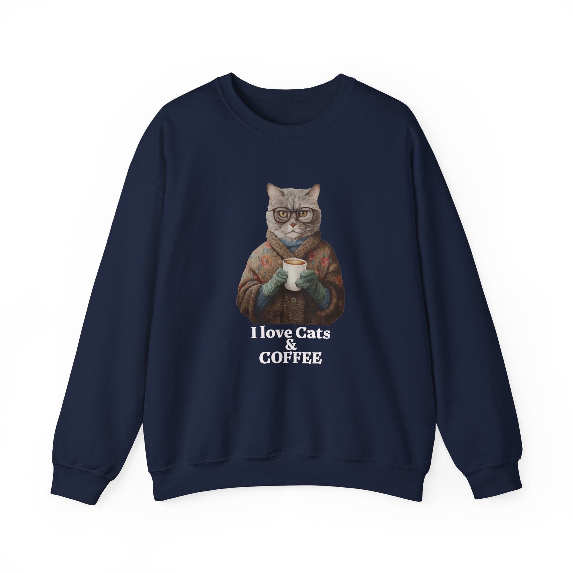 Coffee Shirt with Cat Sweatshirt, "I Love Cats and Coffee" Tabby Cat Tea Shirt - FlooredByArt