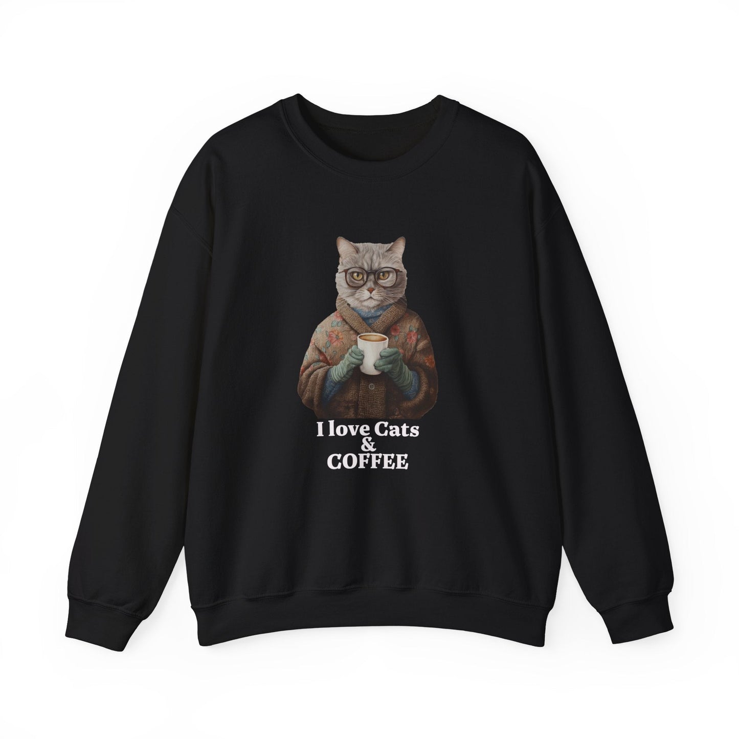 Coffee Shirt with Cat Sweatshirt, "I Love Cats and Coffee" Tabby Cat Tea Shirt - FlooredByArt