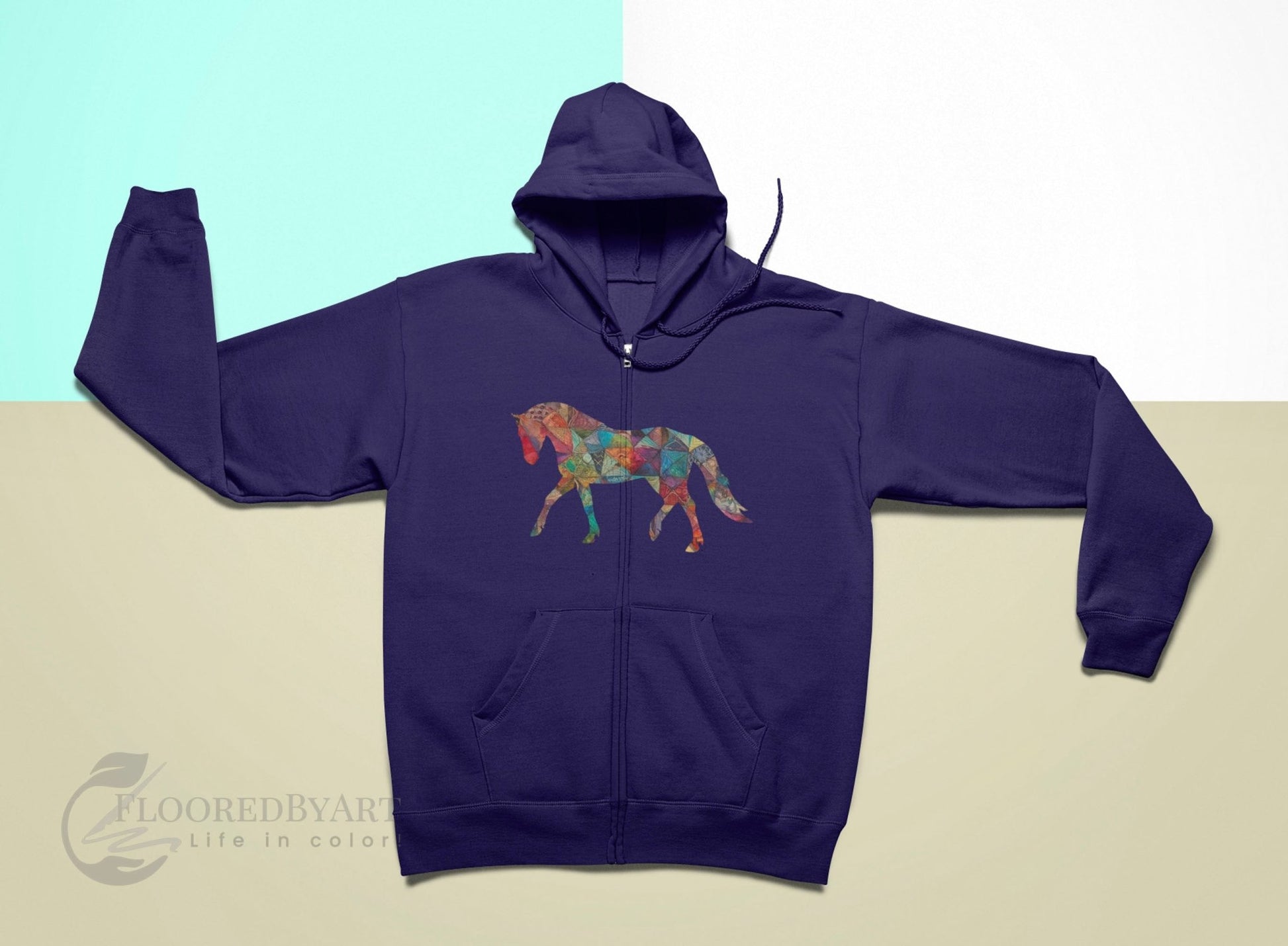 Colorful Horse Full Zip Hoodie, Magic Dream Horse Rider - FlooredByArt