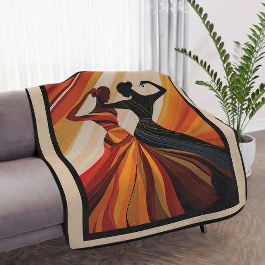 Contemporary Art Nouveau Style Dancers, Mid-Century Style, Throw Blanket, Earth Tones Art Deco Spread - FlooredByArt