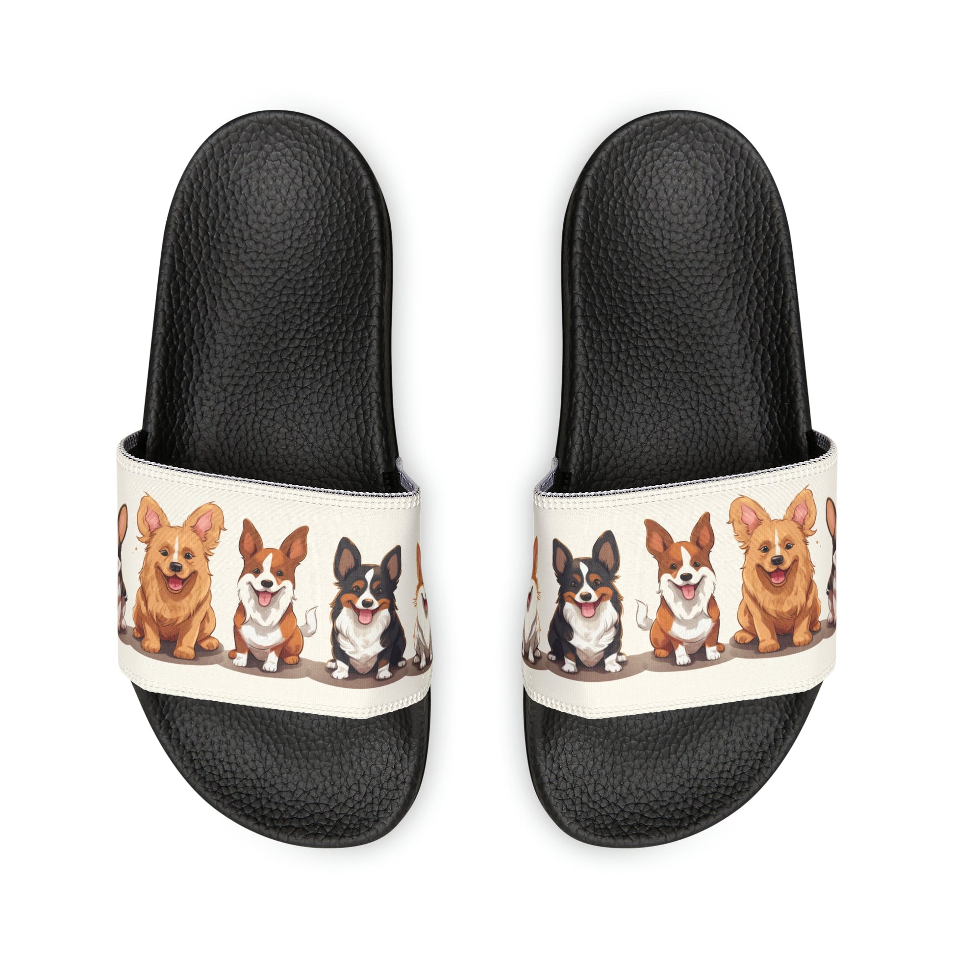 Corgi Dog Trendy Slip On Sandals, Slide Sandal Welsh Corgi, Intricate Detailed Cartoon - FlooredByArt
