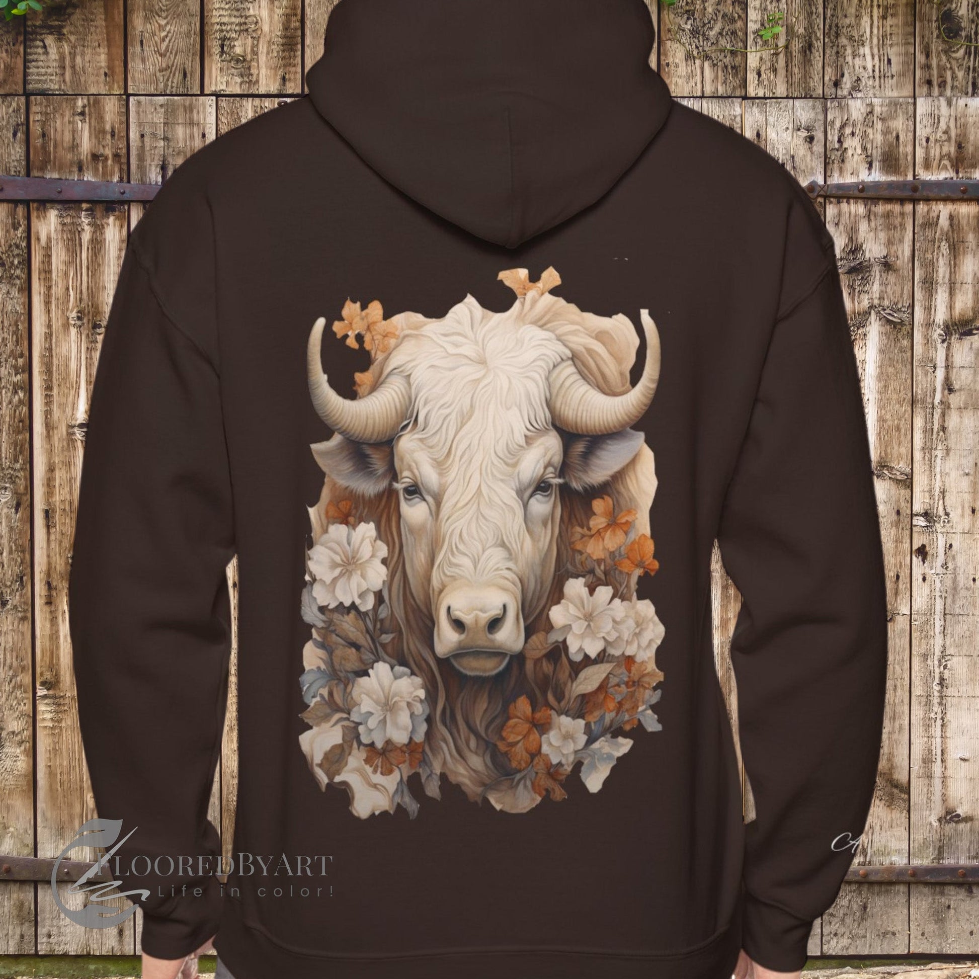 Cow Shirt - Hooded Sweatshirt Design, Cow & Flowers Shirt, Cowgirl Fashion - FlooredByArt