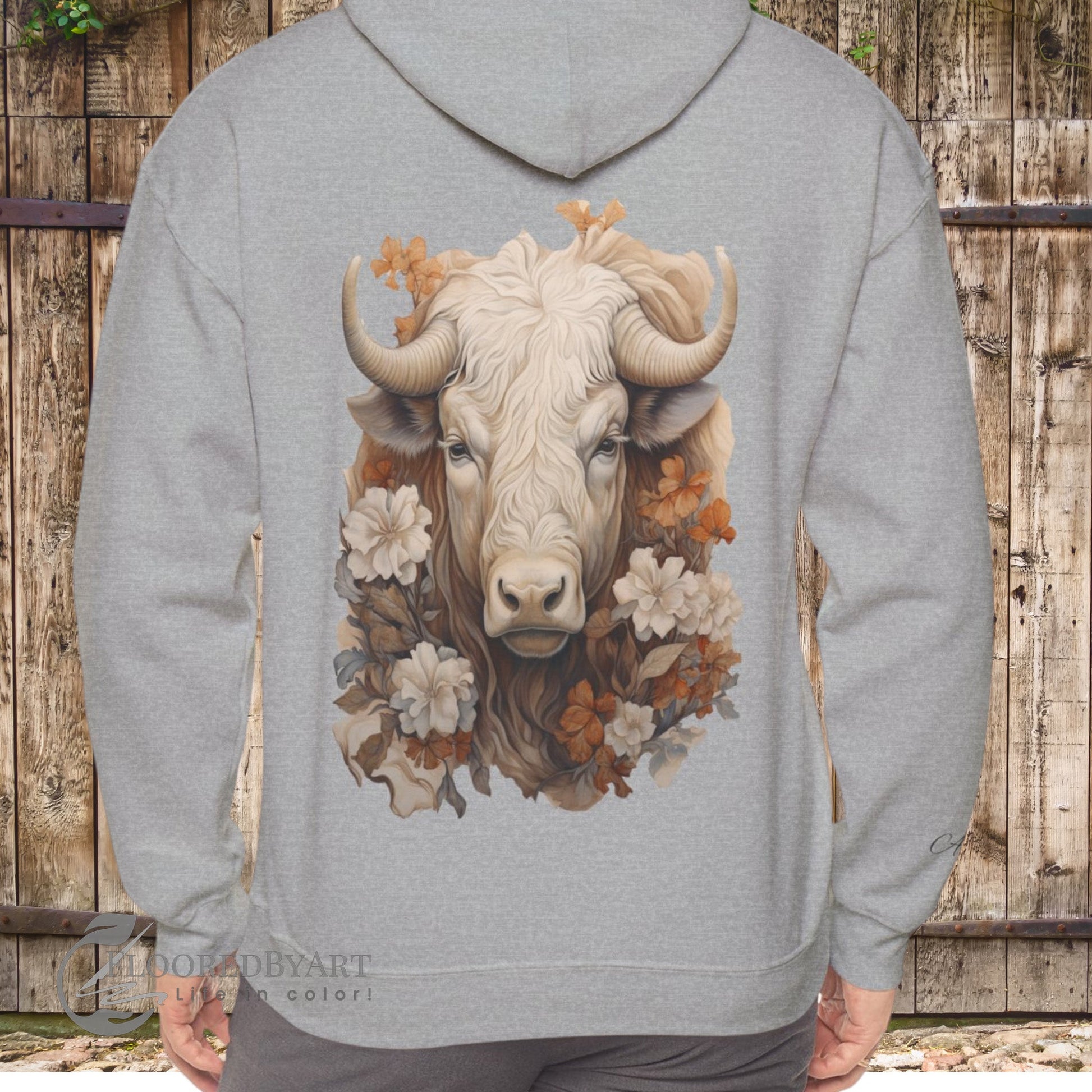 Cow Shirt - Hooded Sweatshirt Design, Cow & Flowers Shirt, Cowgirl Fashion - FlooredByArt