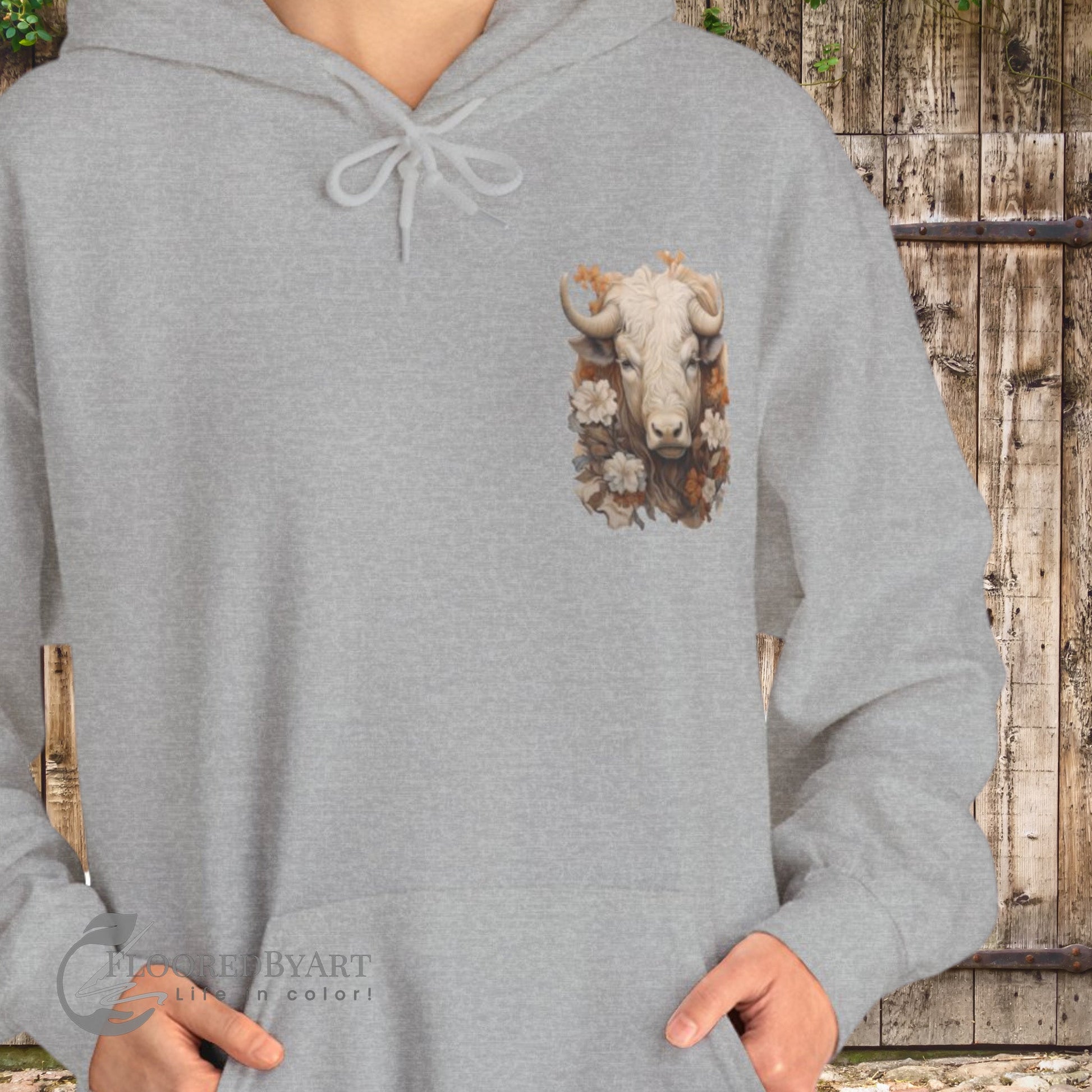 Cow Shirt - Hooded Sweatshirt Design, Cow & Flowers Shirt, Cowgirl Fashion - FlooredByArt