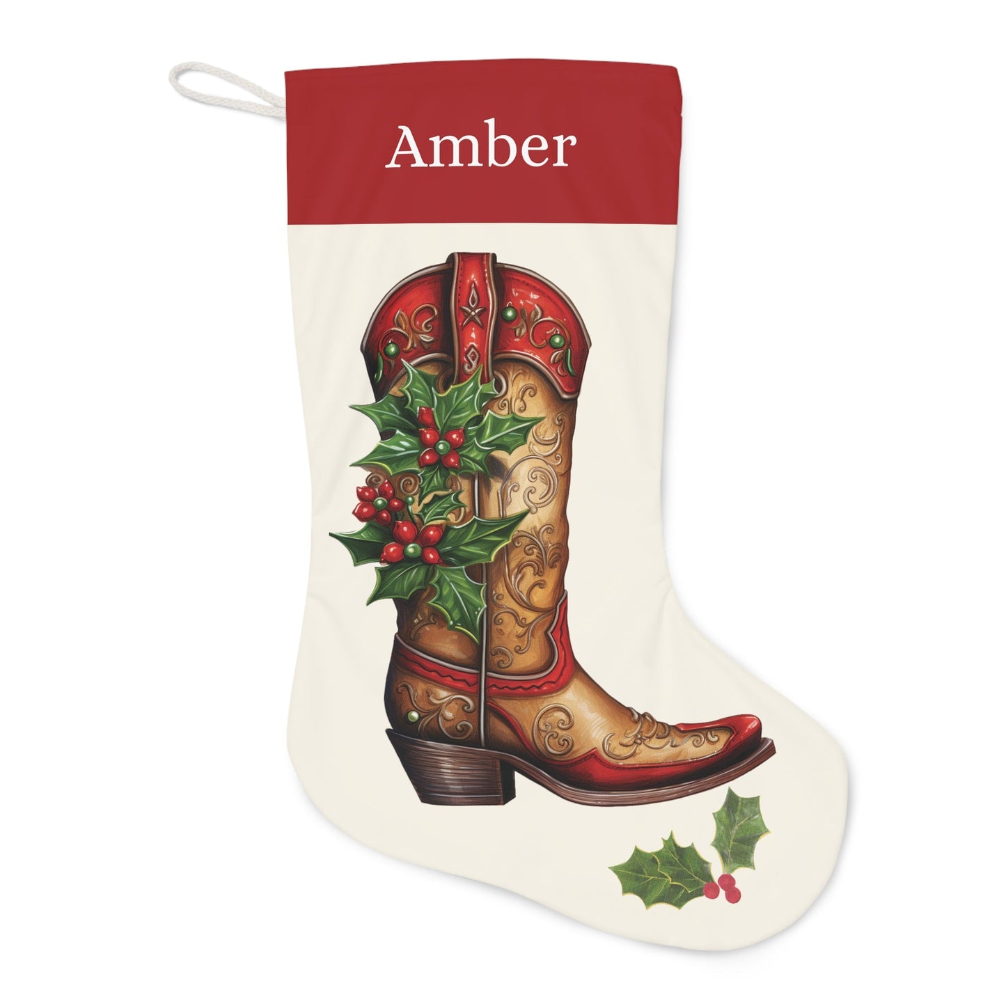 Cowboy Boots Christmas Stocking, Personalized Name, Country Western, Printed Name on Extra Large Stocking, Perfect for Cowboys or Cowgirls - FlooredByArt