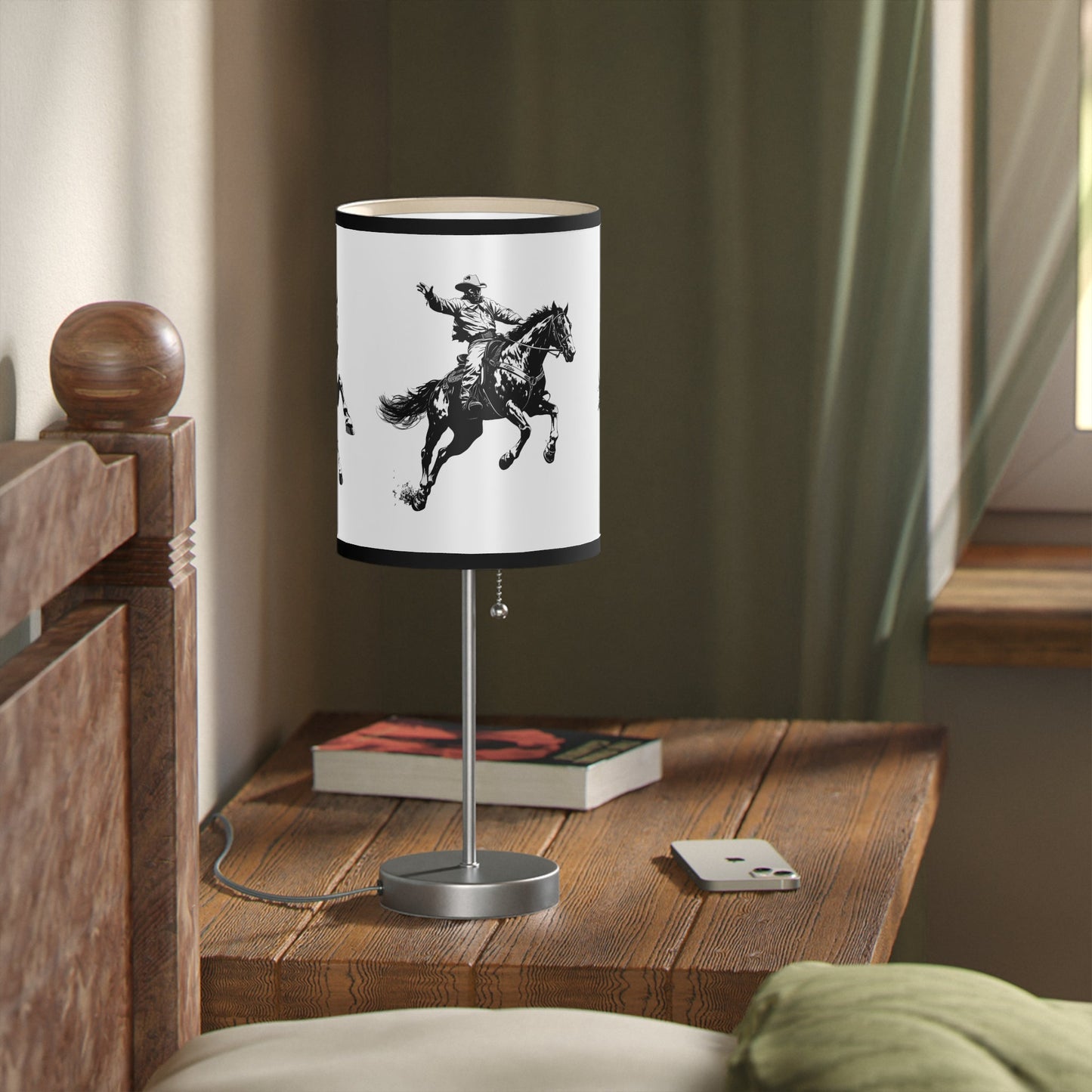 Cowboy Bronco Rider Lamp, 3 Black and White Ink Drawings Lamp, Horse Backriding - FlooredByArt