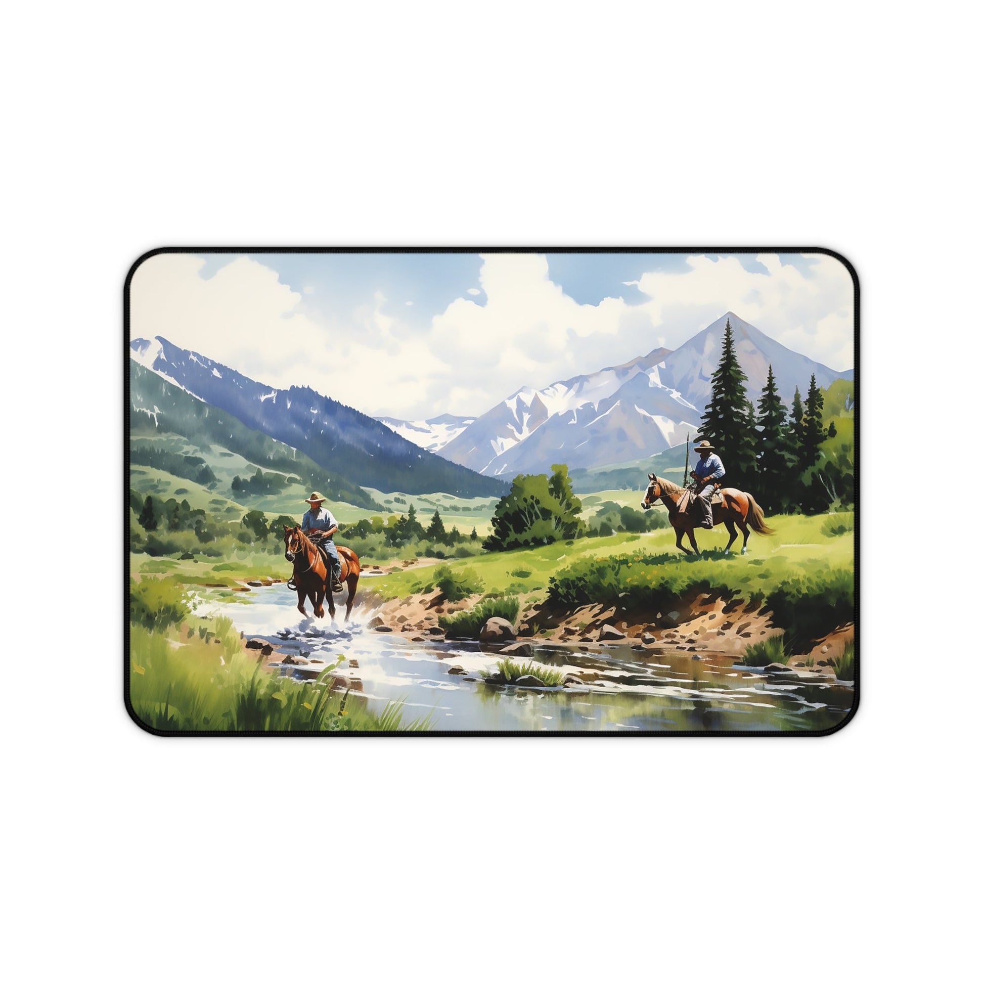 Cowboy Desk Mat Mouse Pad, Western Horse Art Landscape, Wild West, Cowboy Desk Accessory, Trendy Workspace, Horse Lover, Original Art work - FlooredByArt