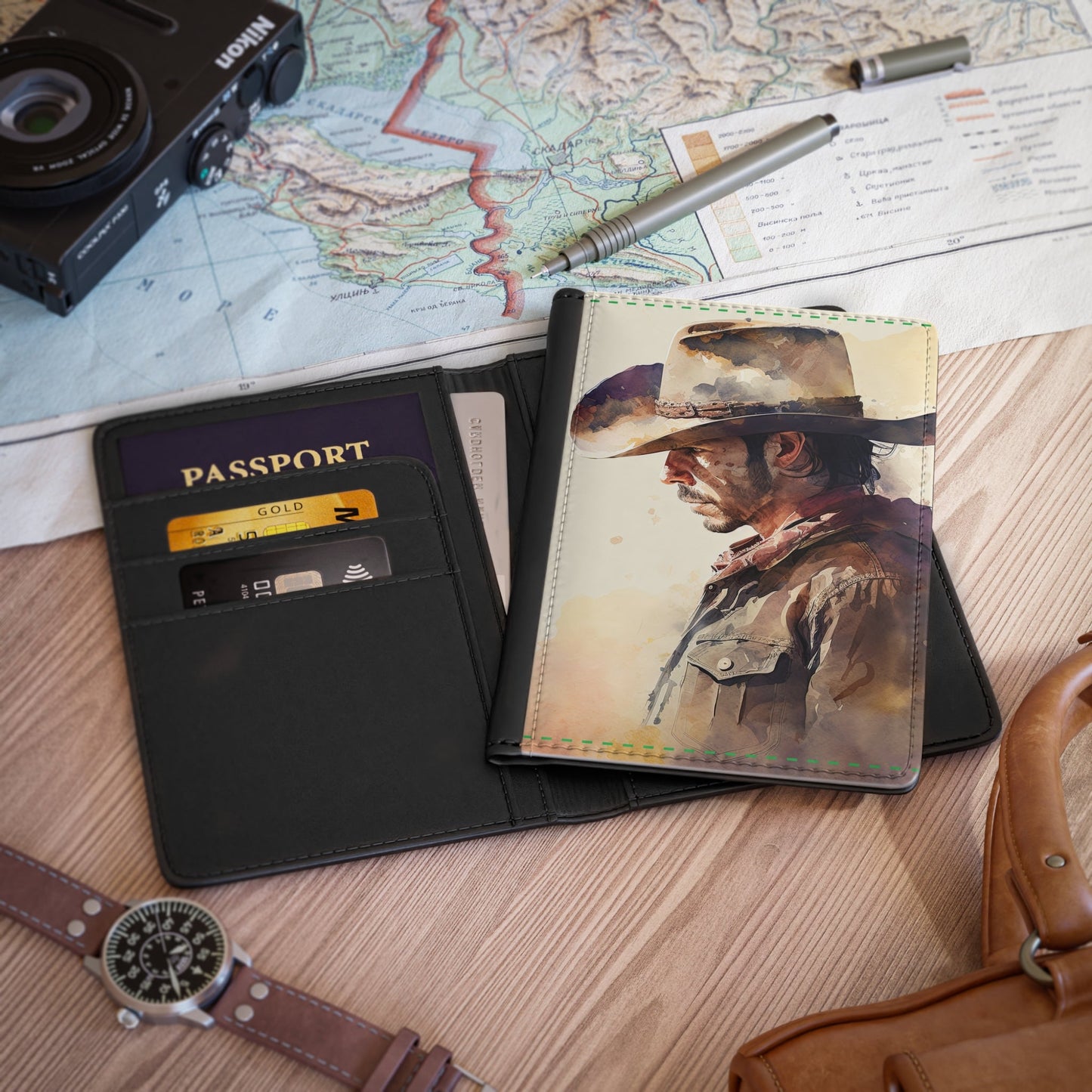 Cowboy Passport Cover Cowboy Design Traveler Travel ID Cover, Passport Protection - FlooredByArt