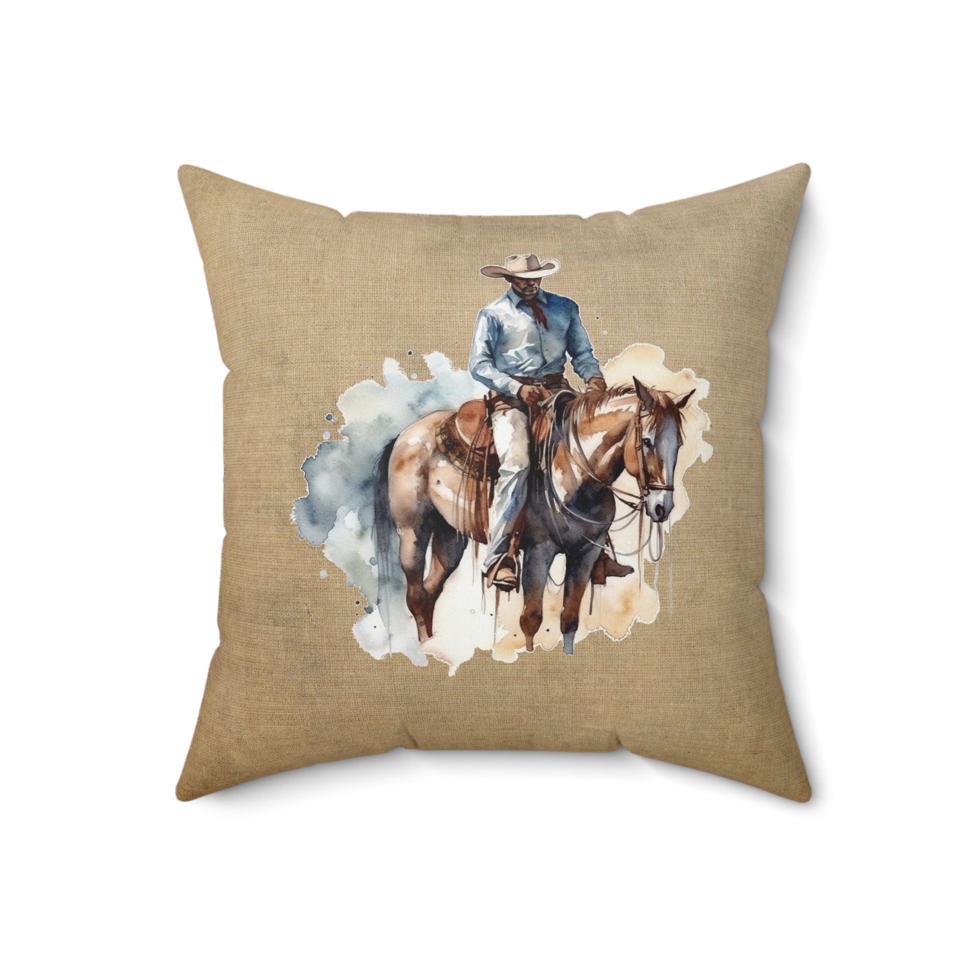 Cowboy Rider Standing Still Decorative Pillow | Original Watercolor Art | Indoor Throw Pillow Decor - FlooredByArt