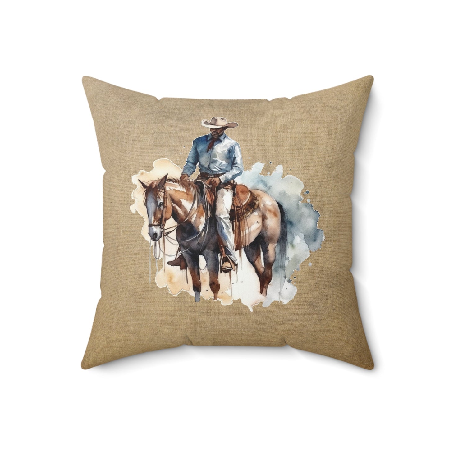 Cowboy Rider Standing Still Decorative Pillow | Original Watercolor Art | Indoor Throw Pillow Decor - FlooredByArt