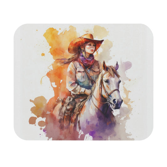 Cowgirl Horseback Rider Watercolor Mouse Pad - FlooredByArt