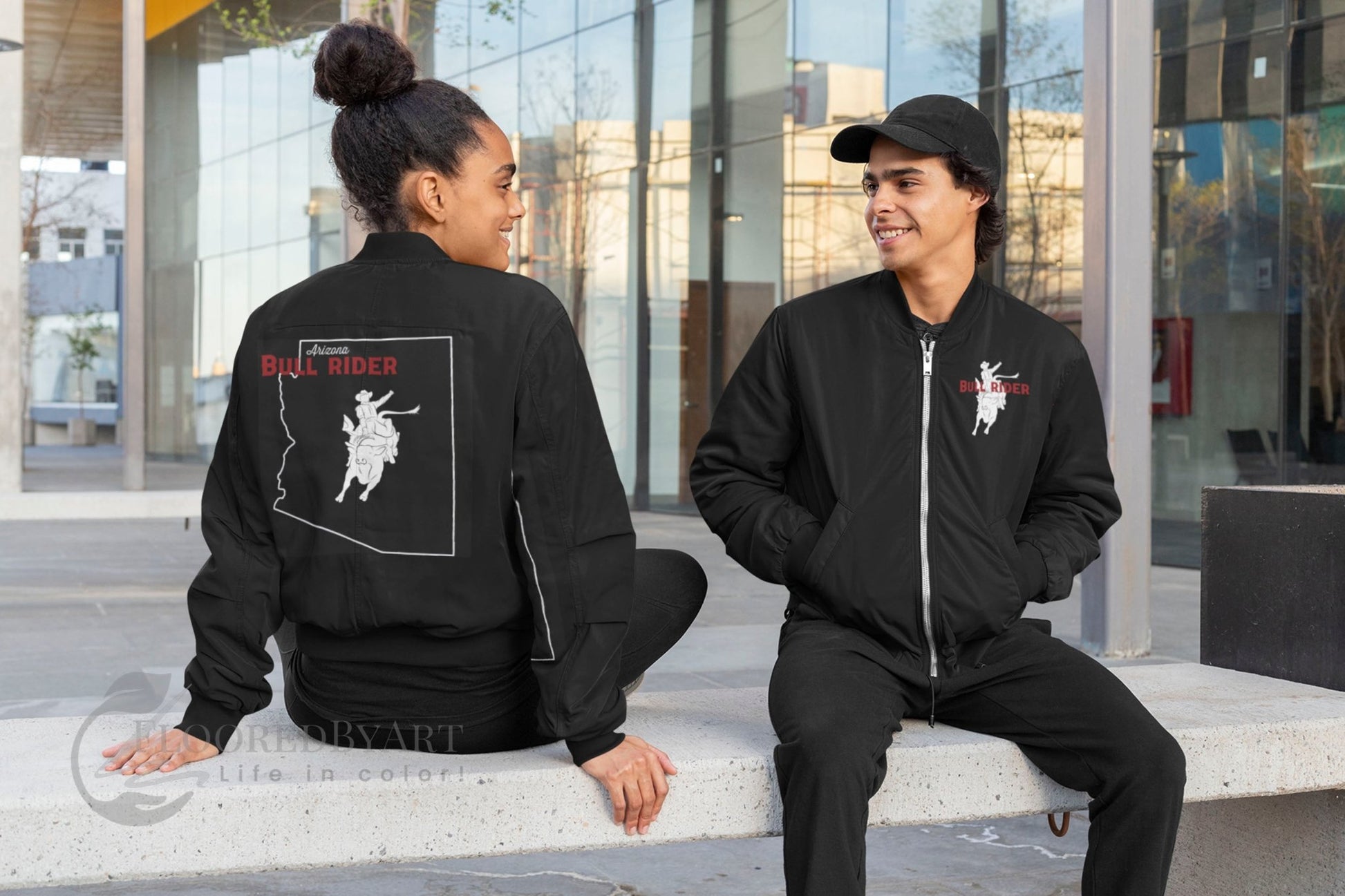 Custom Bull Riding Bomber Jacket With State Outline on the Back, Bull Rider Gift - FlooredByArt