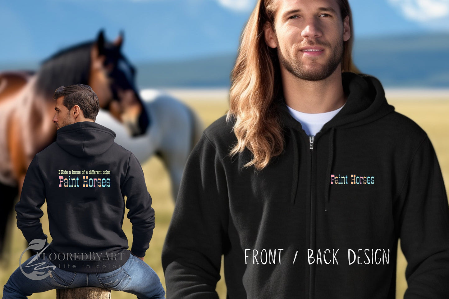 Customize Paint Horse Full Zip Jacket Sweatshirt, 2 Sides - FlooredByArt