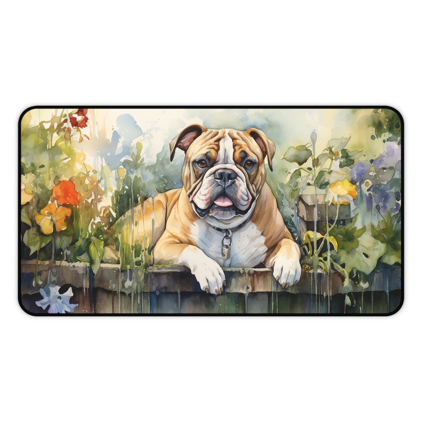 Cute Bulldog In the Garden Large Mouse Pad, Unique Computer Mouse Mats - FlooredByArt
