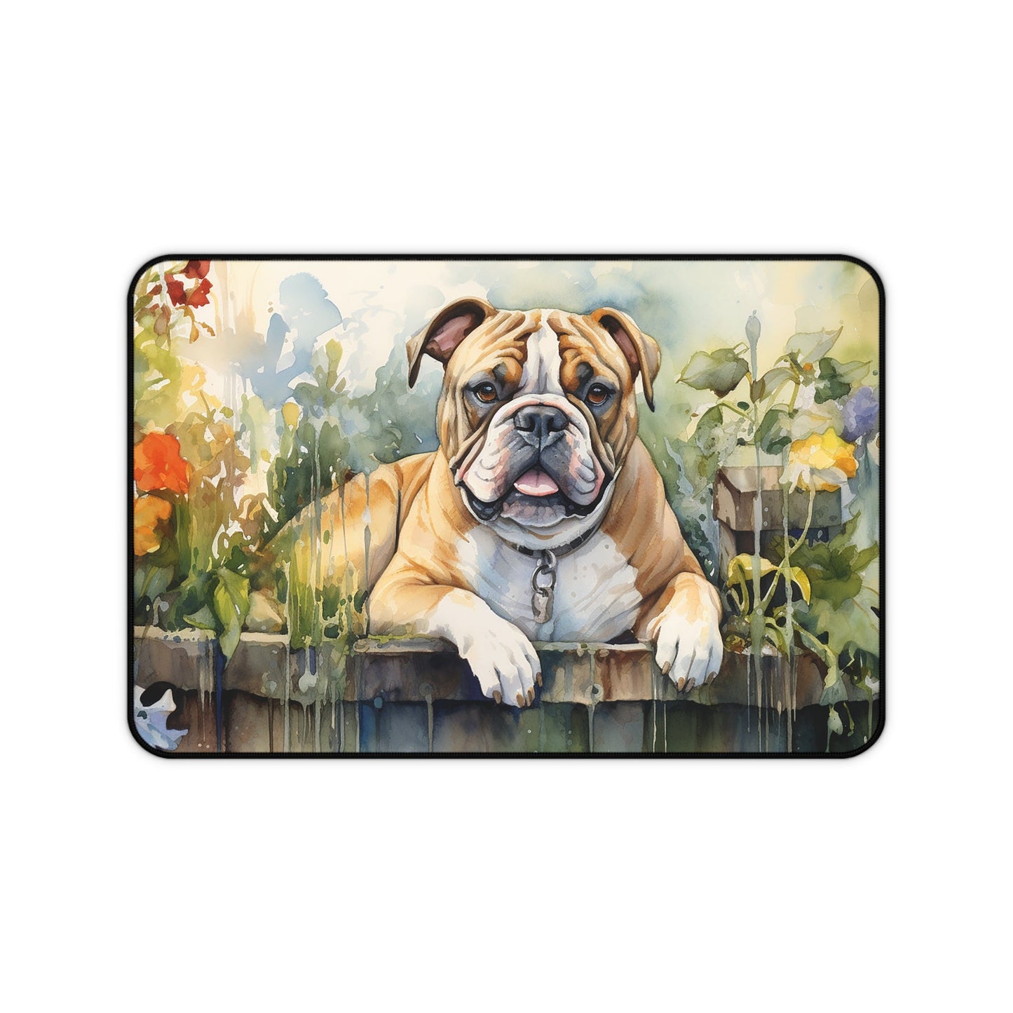 Cute Bulldog In the Garden Large Mouse Pad, Unique Computer Mouse Mats - FlooredByArt