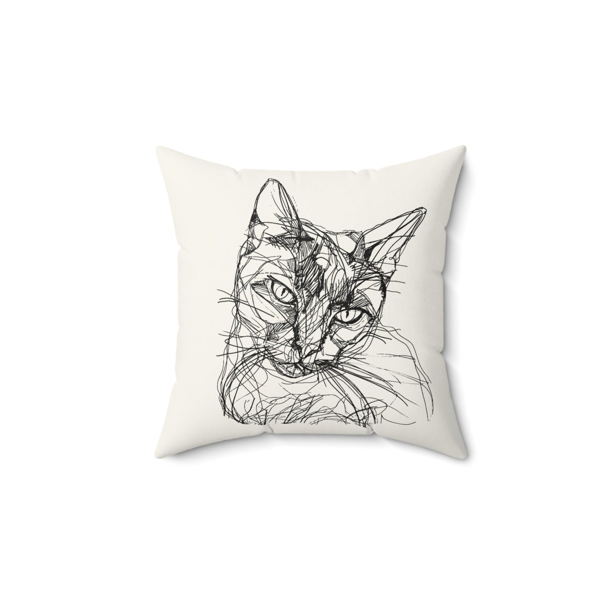 Cute Cat Art Throw Pillow #2, Pen and Ink Art Cat Accent Pillow, Cat Home Decor - FlooredByArt