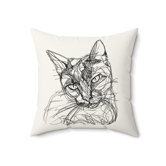 Cute Cat Art Throw Pillow #2, Pen and Ink Art Cat Accent Pillow, Cat Home Decor - FlooredByArt