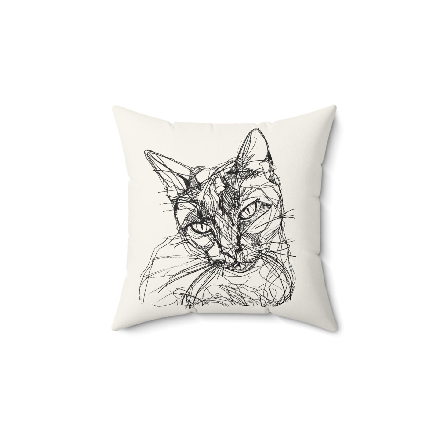 Cute Cat Art Throw Pillow #2, Pen and Ink Art Cat Accent Pillow, Cat Home Decor - FlooredByArt