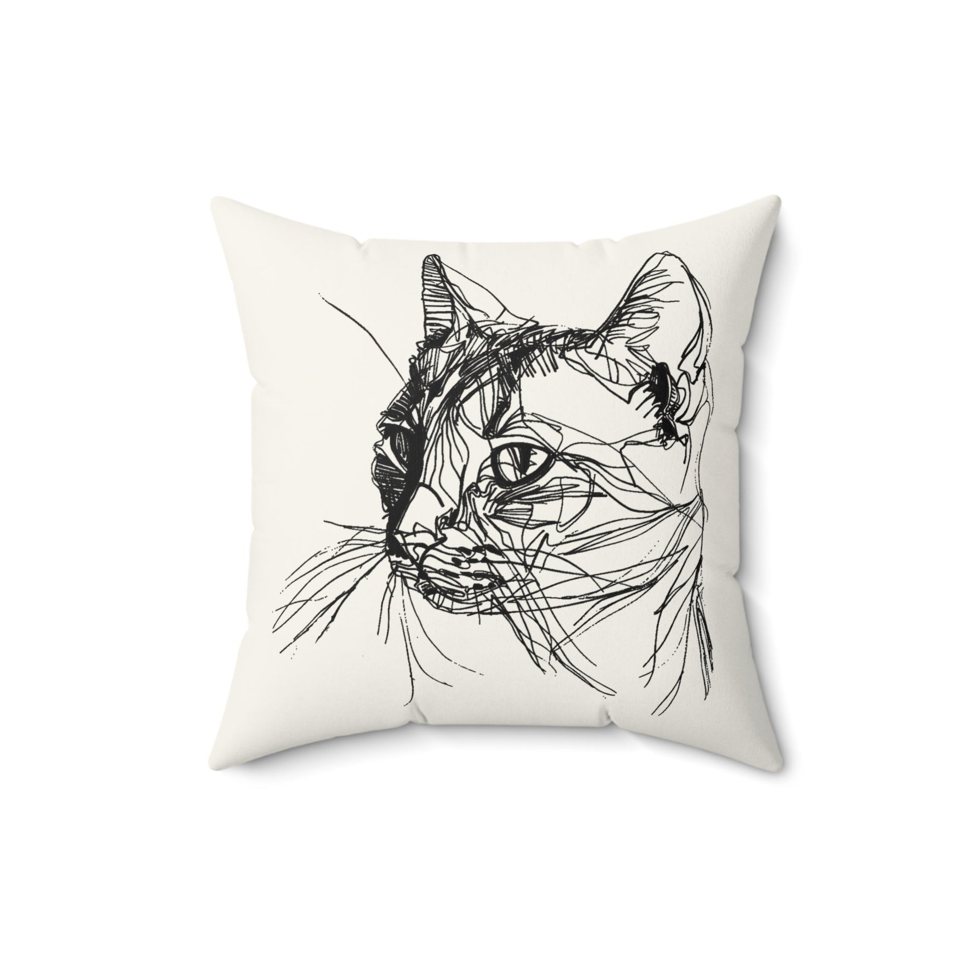 Cute Cat Art Throw Pillow, Pen and Ink Art Cat Accent Decor Pillow - FlooredByArt