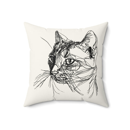 Cute Cat Art Throw Pillow, Pen and Ink Art Cat Accent Decor Pillow - FlooredByArt