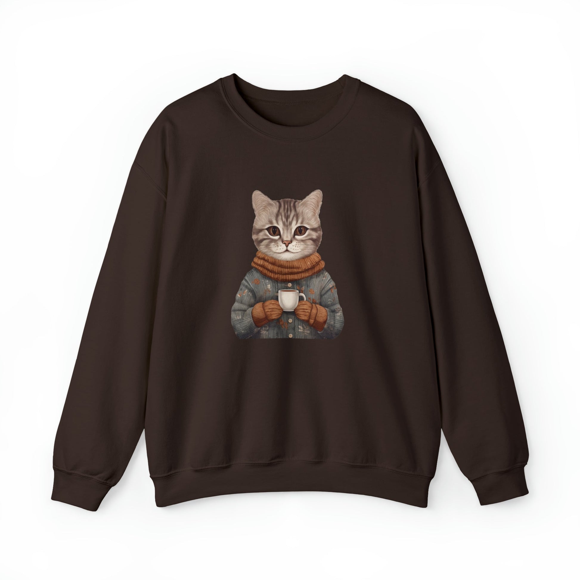 Cute Cat Sweatshirt, Artistic Illustration of a Cat in a Sweater, Beautiful Astethic Cat Drawing - FlooredByArt
