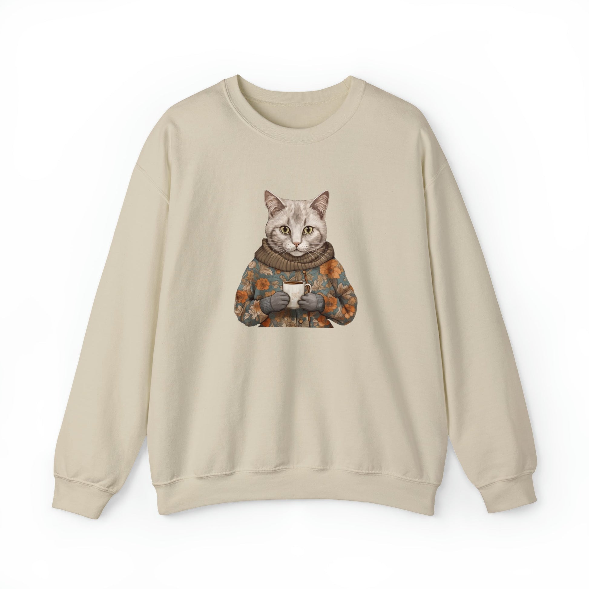 Cute Cat Sweatshirt in Sweaters Sweatshirt, Whimsical Artistic Illustration - FlooredByArt