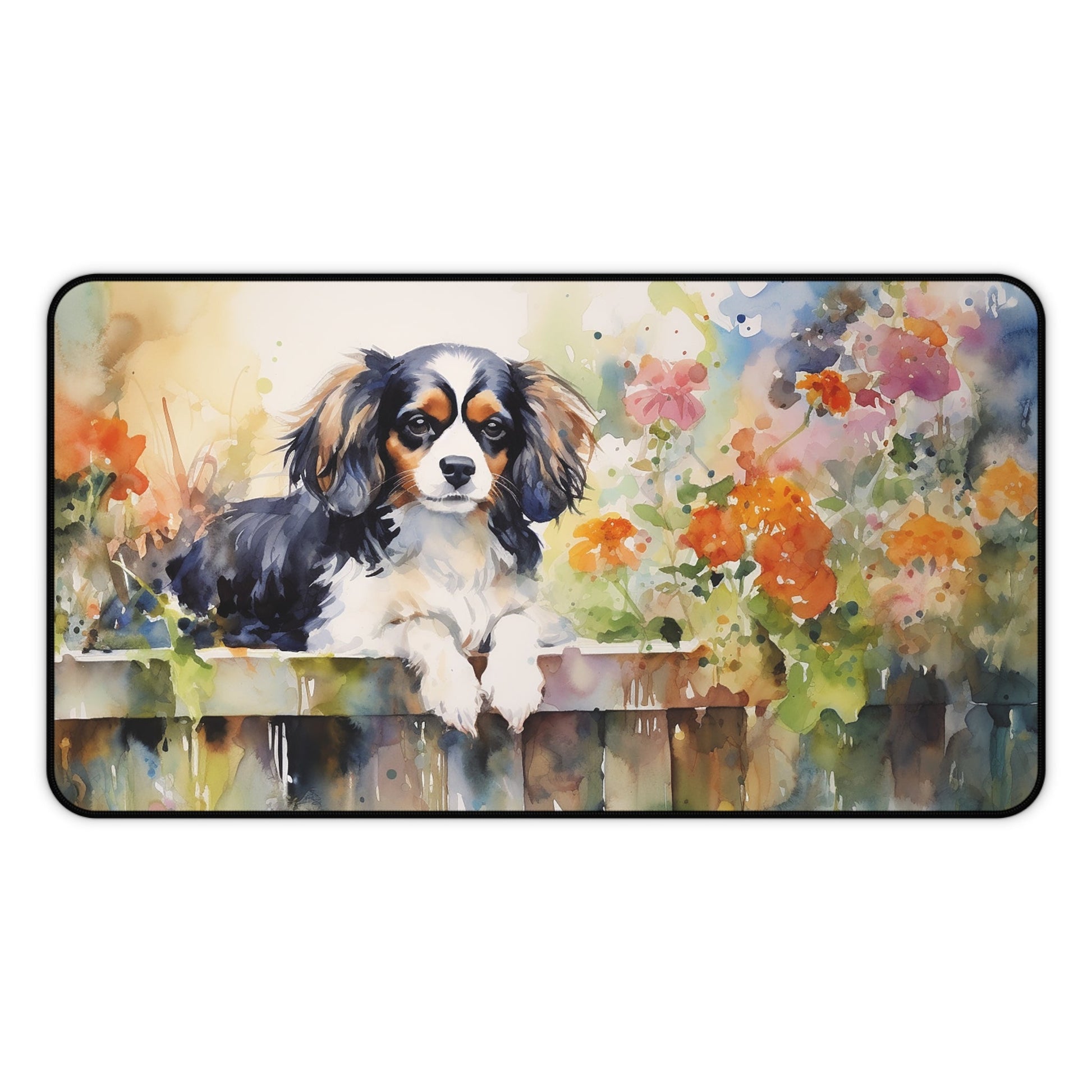 Cute Cavalier King Charles Spaniel Dog Mouse Pad, In the Garden Desk Mat - FlooredByArt