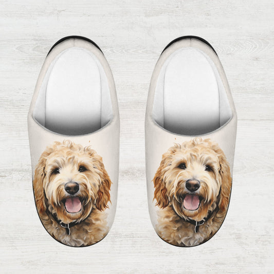 Cute Dog Slippers, Golden Doodle Slippers, Comfy Indoor Slippers - FlooredByArt