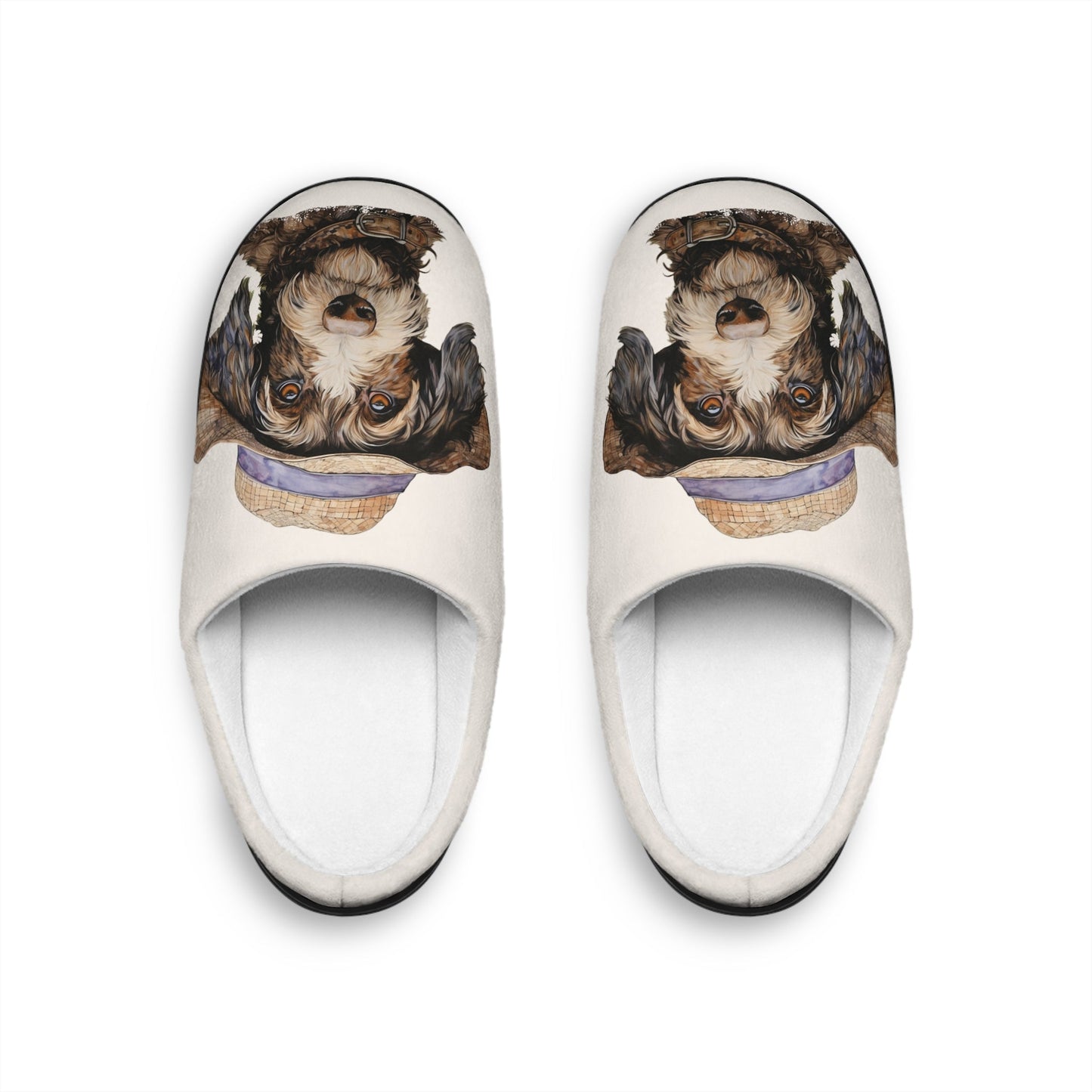 Cute Dog Slippers, Whimsical Dog with Hat Slippers, Comfy Indoor Slippers - FlooredByArt