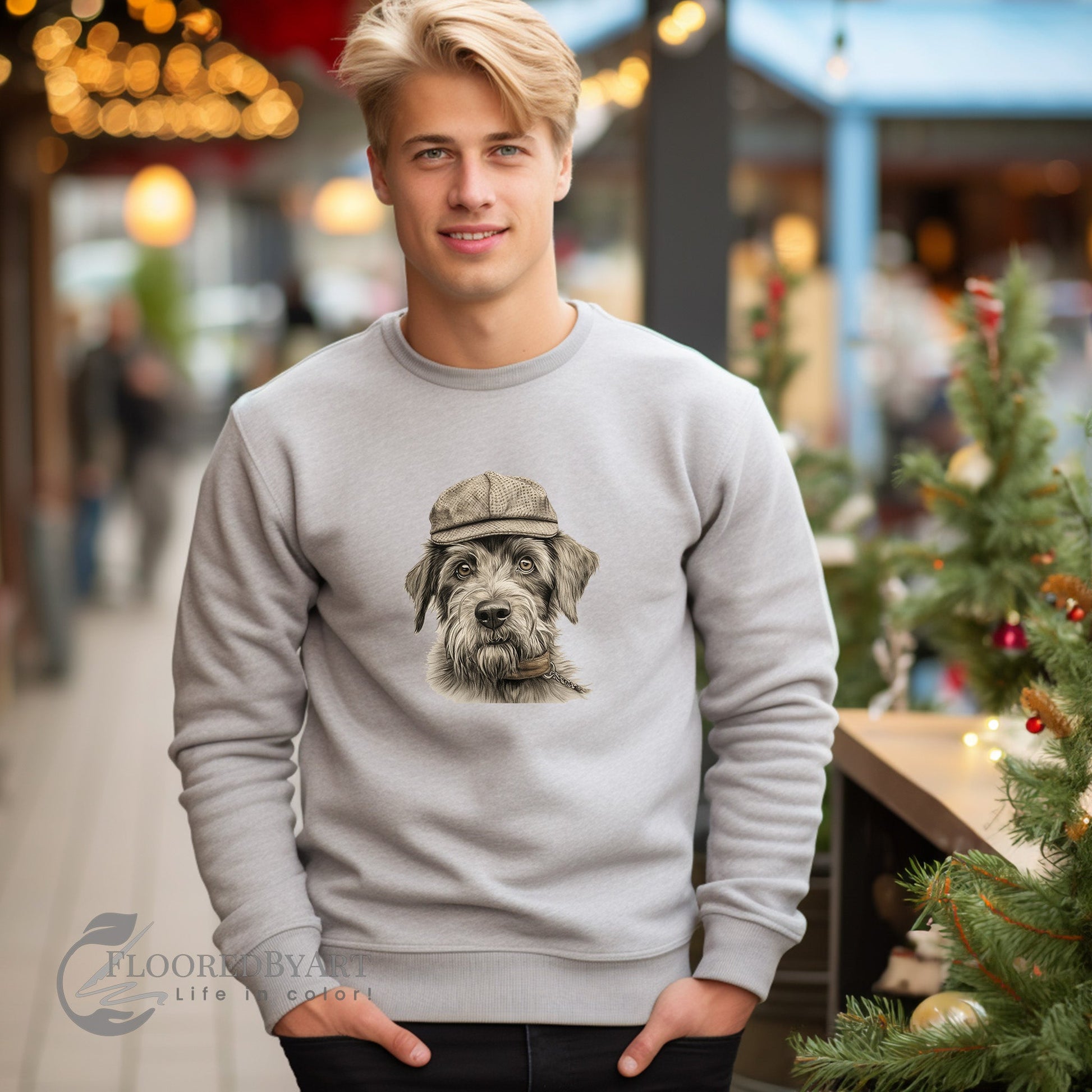 Cute Dog Sweatshirt, Dog in Hat Sweaters Sweatshirt, Vintage Artistic Dog Drawing, Beautiful Astethic Dog Illustration - FlooredByArt