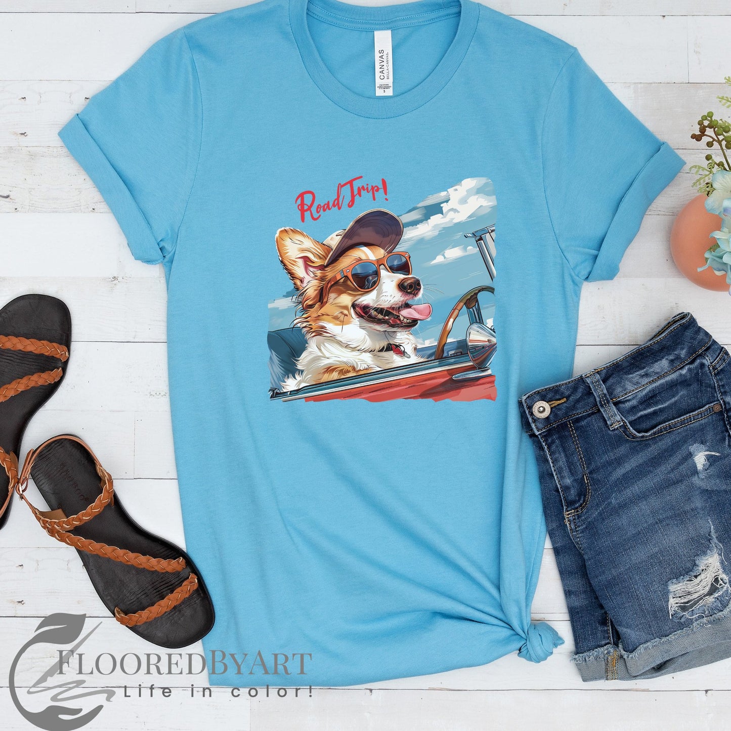 Cute Dog T-shirt, Road Trip Shirt, Original Corgi Dog Art Mom Dad Shirt, Cool Dog Shirts - FlooredByArt