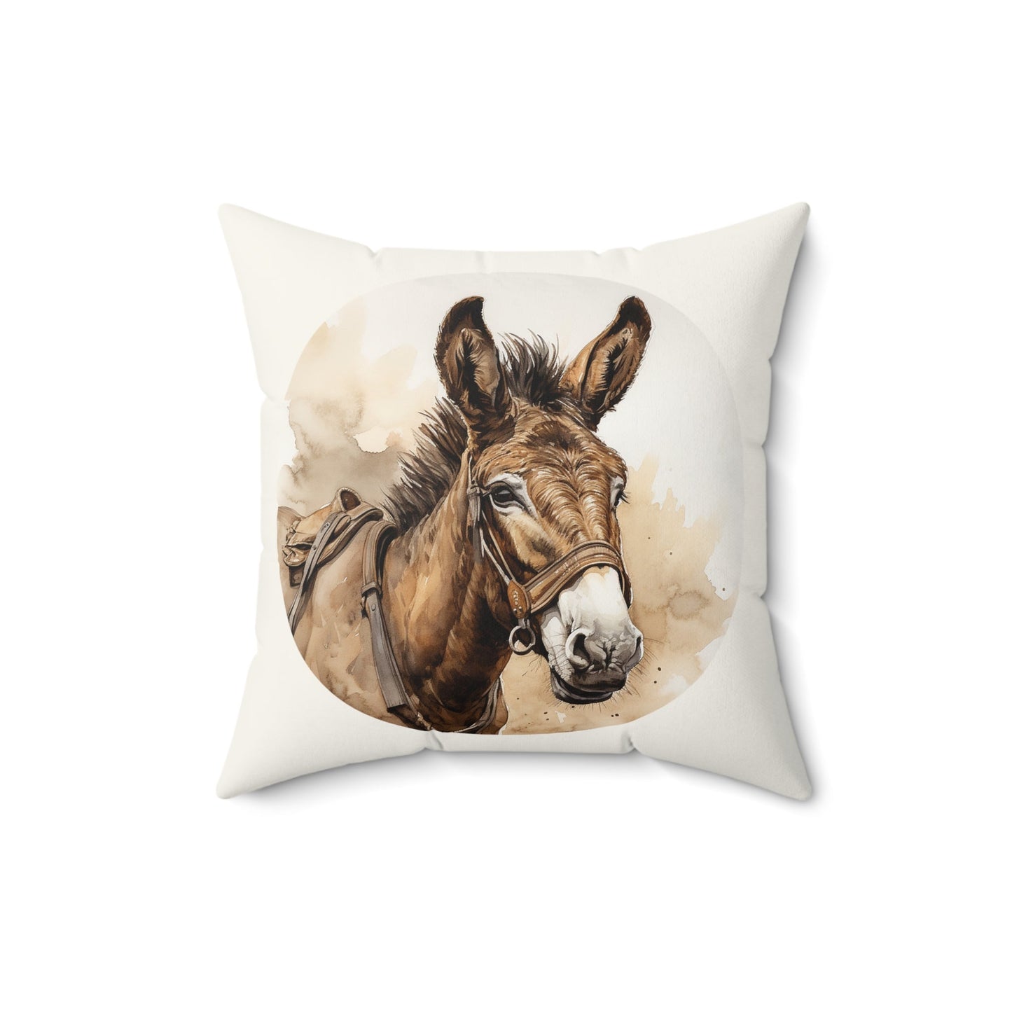 Cute Donkey Head Art Throw Pillow #2, Brown Alcohol Ink Painting Accent Pillow - FlooredByArt