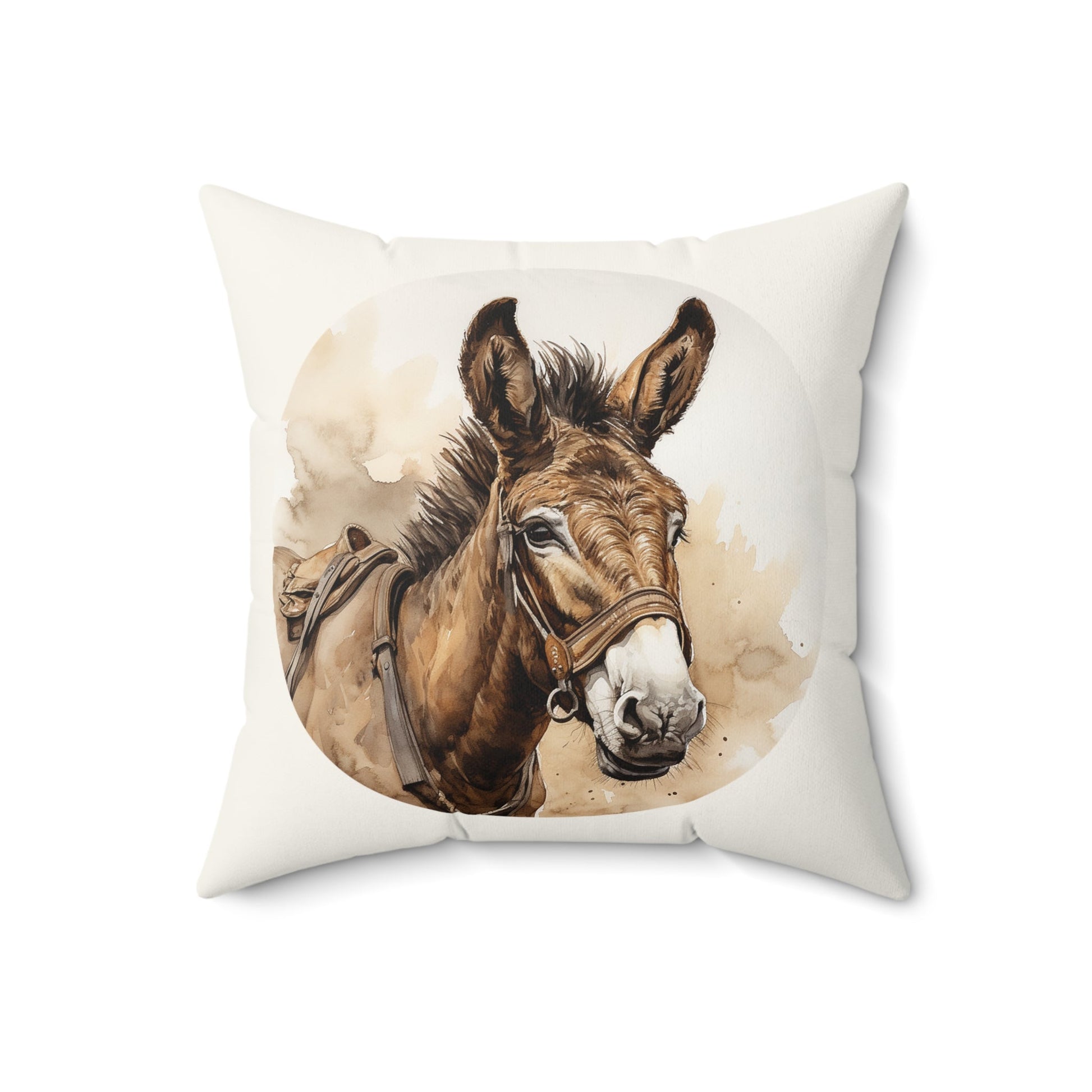 Cute Donkey Head Art Throw Pillow #2, Brown Alcohol Ink Painting Accent Pillow - FlooredByArt