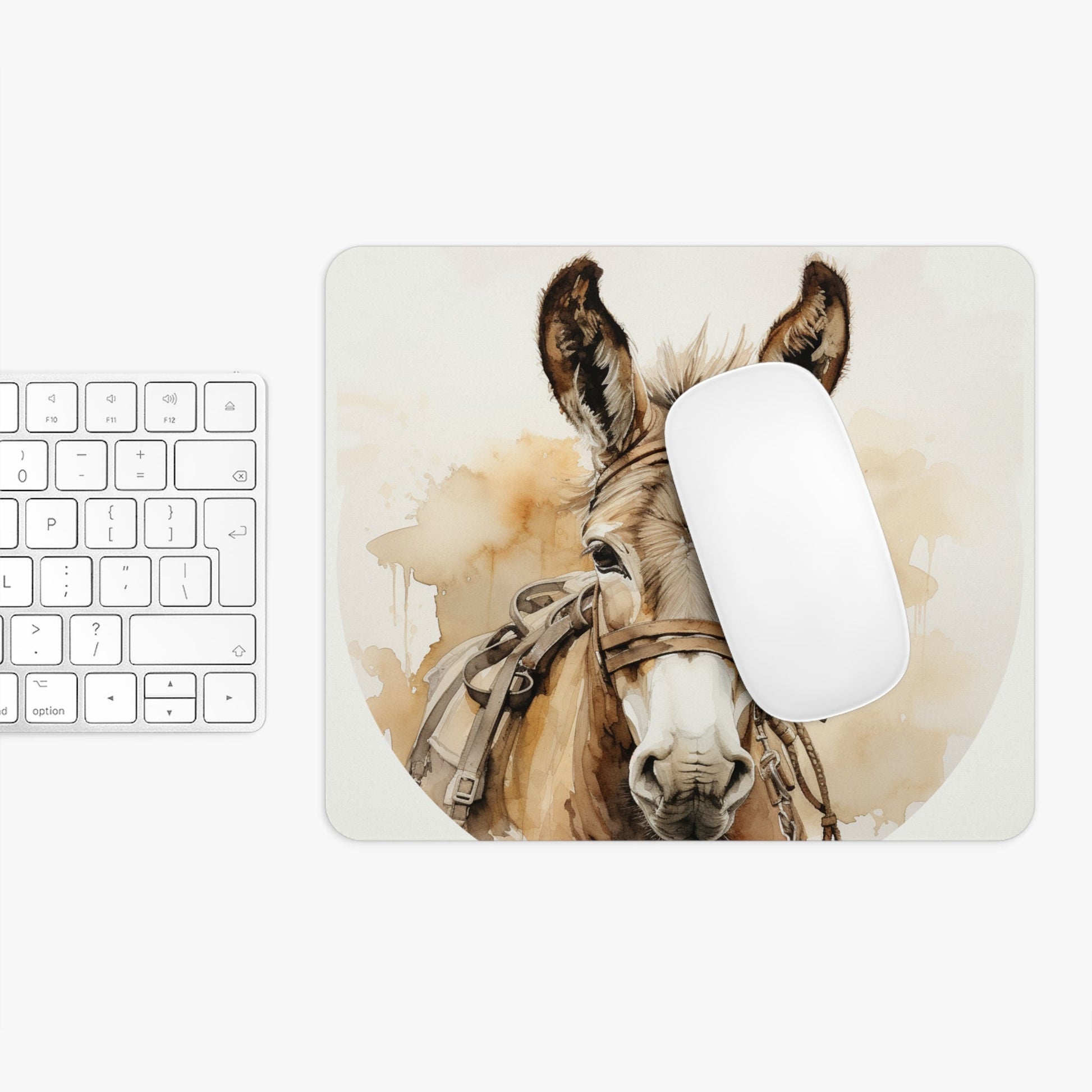 Cute Donkey in Harness Mouse Pad, Personalized Donkey Mouse Pad - FlooredByArt