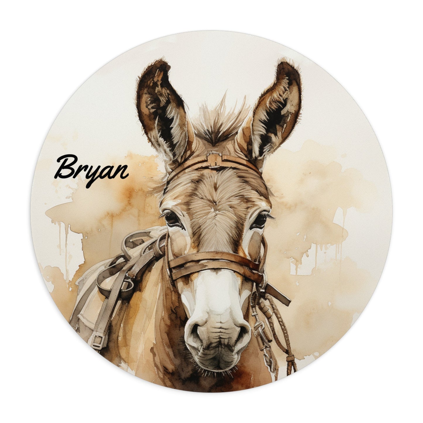 Cute Donkey in Harness Mouse Pad, Personalized Donkey Mouse Pad - FlooredByArt