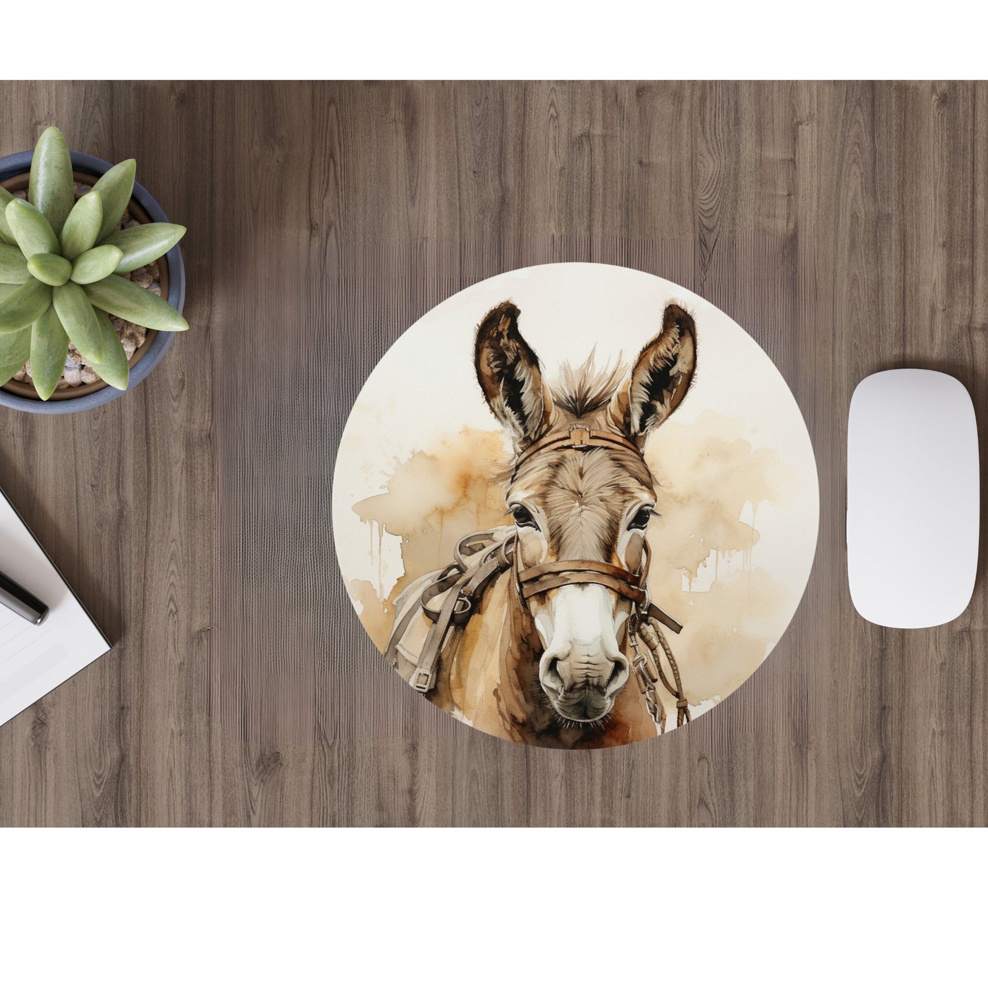 Cute Donkey in Harness Mouse Pad, Personalized Donkey Mouse Pad - FlooredByArt