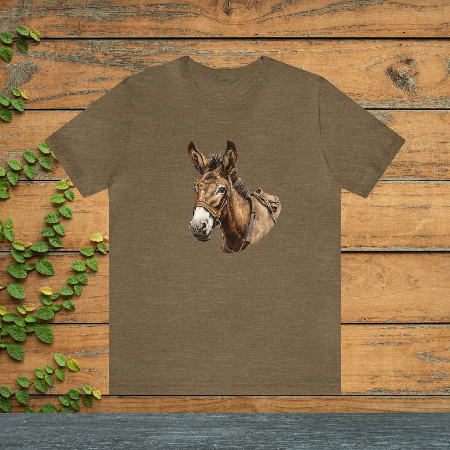 Cute Donkey T-Shirt #2, Brown Ink Painting of Donkey on Unisex T-Shirtt - FlooredByArt